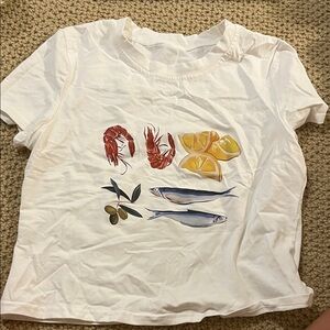 White Graphic Tee with Seafood Print